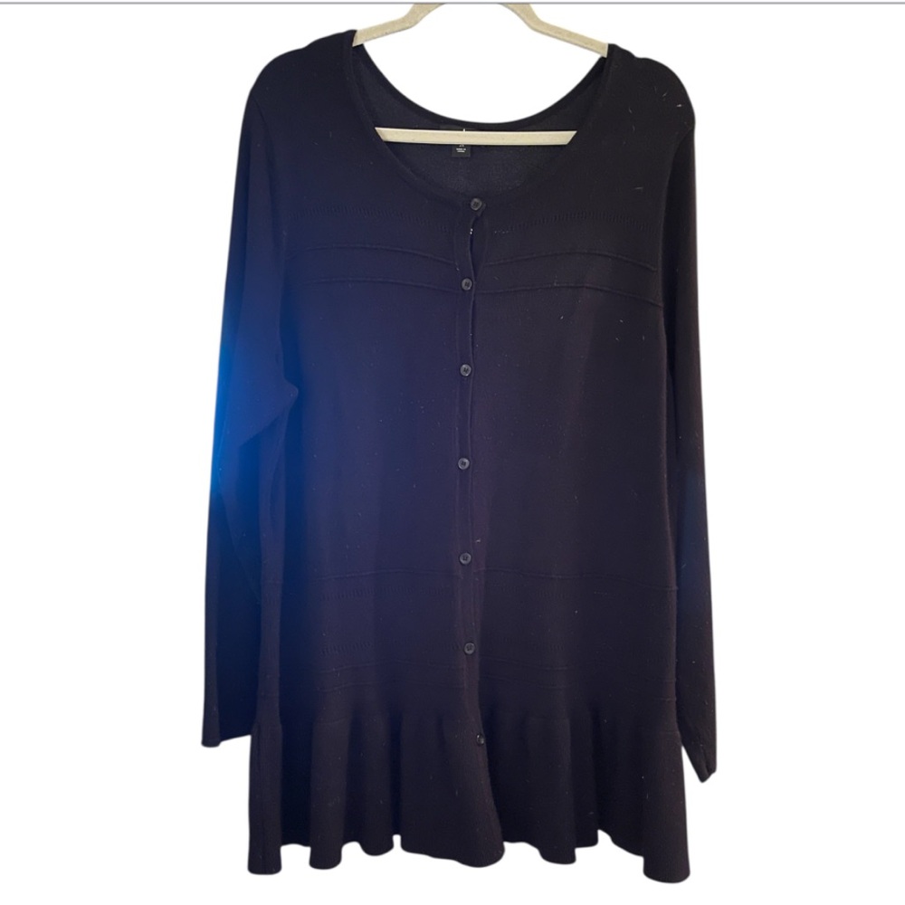 J Jason Wu Long Sleeve Peplum Cardigan With Pointelle Stitch. Black. Size 2X